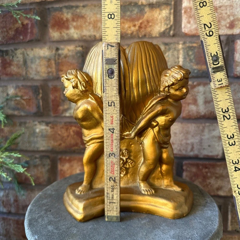 Vintage Gold Cherub Angel Votive Candle Holder Figurine Neoclassical Decor 7in